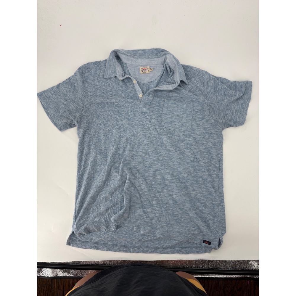 Faherty Brand Movement Polo Shirt Mens XL Light Blue Heather Slub Knit Pocket